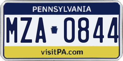 PA license plate MZA0844