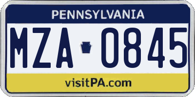 PA license plate MZA0845