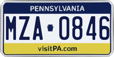 PA license plate MZA0846