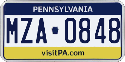 PA license plate MZA0848