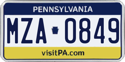 PA license plate MZA0849