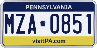 PA license plate MZA0851