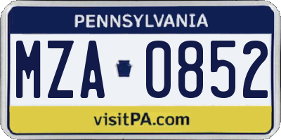 PA license plate MZA0852