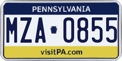 PA license plate MZA0855