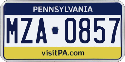 PA license plate MZA0857