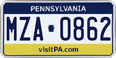 PA license plate MZA0862