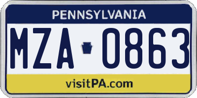 PA license plate MZA0863