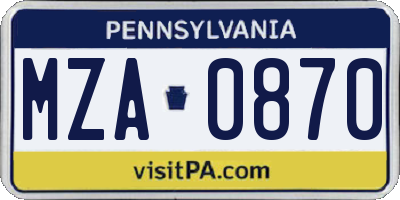 PA license plate MZA0870