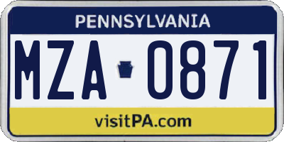 PA license plate MZA0871
