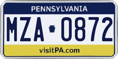 PA license plate MZA0872