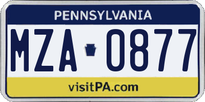 PA license plate MZA0877