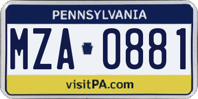 PA license plate MZA0881