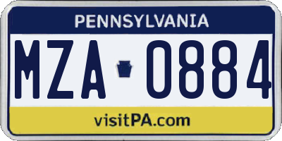 PA license plate MZA0884