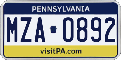PA license plate MZA0892