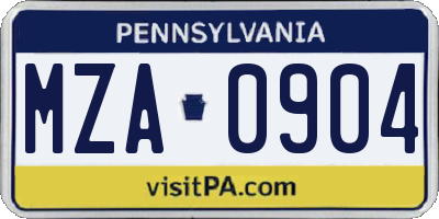 PA license plate MZA0904