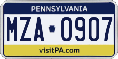 PA license plate MZA0907