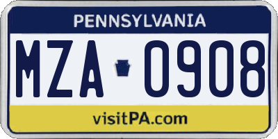 PA license plate MZA0908