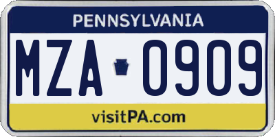 PA license plate MZA0909