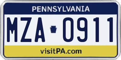 PA license plate MZA0911