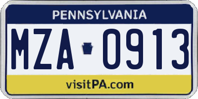 PA license plate MZA0913