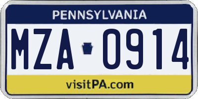 PA license plate MZA0914