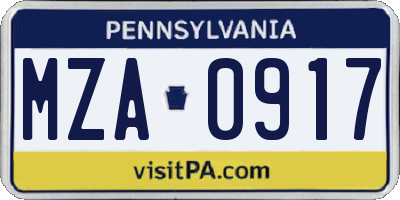 PA license plate MZA0917
