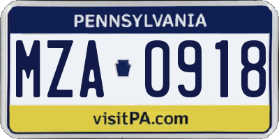 PA license plate MZA0918