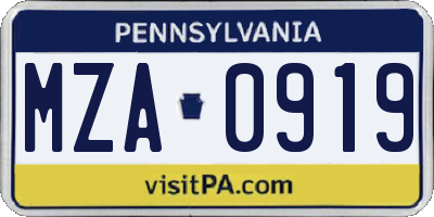 PA license plate MZA0919