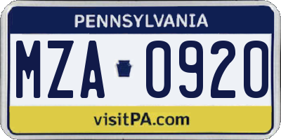 PA license plate MZA0920