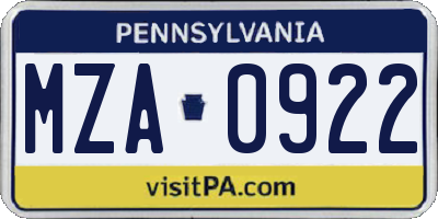 PA license plate MZA0922