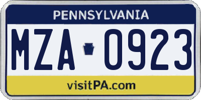 PA license plate MZA0923