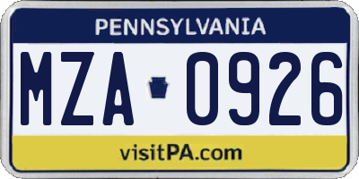 PA license plate MZA0926