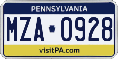 PA license plate MZA0928