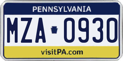 PA license plate MZA0930