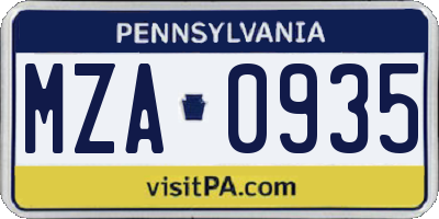 PA license plate MZA0935