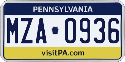 PA license plate MZA0936