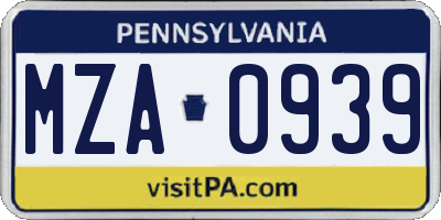 PA license plate MZA0939
