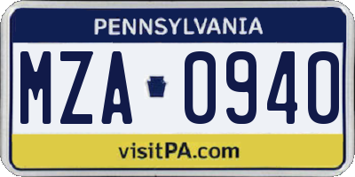 PA license plate MZA0940