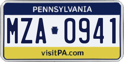 PA license plate MZA0941