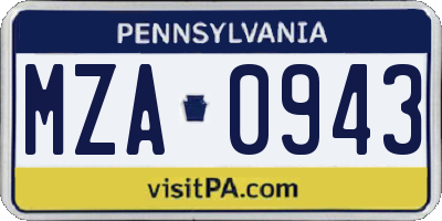 PA license plate MZA0943