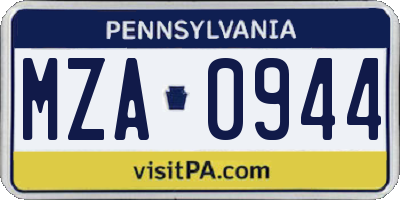 PA license plate MZA0944