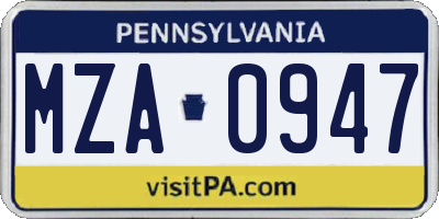 PA license plate MZA0947
