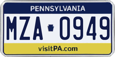 PA license plate MZA0949