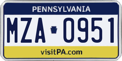 PA license plate MZA0951