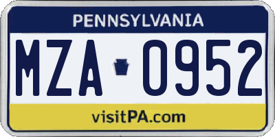 PA license plate MZA0952