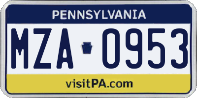 PA license plate MZA0953