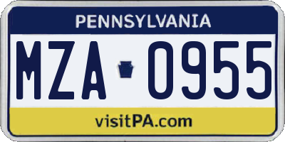 PA license plate MZA0955