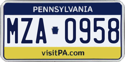 PA license plate MZA0958