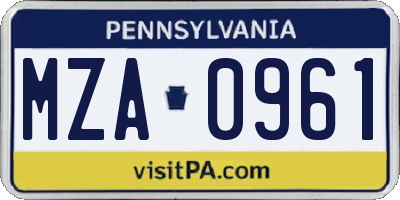 PA license plate MZA0961