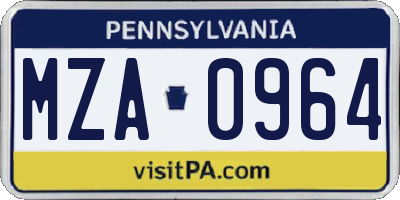 PA license plate MZA0964